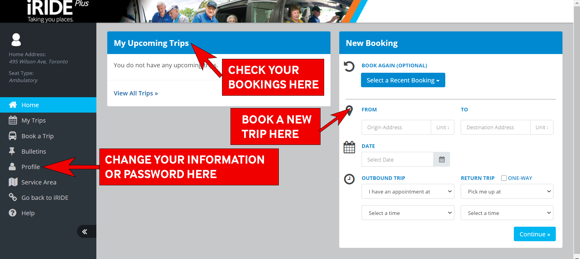 Passenger Portal home page